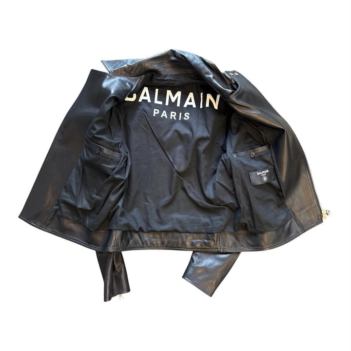 Balmain Paris Asymmetric Biker Moto Leather Jacket - Size Small