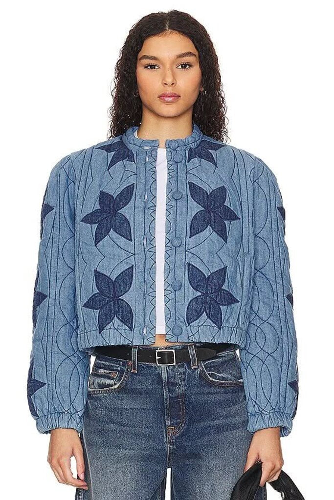 Free People Quinn Quilted Jacket in Indigo Blue - Size Small (Retails $198)