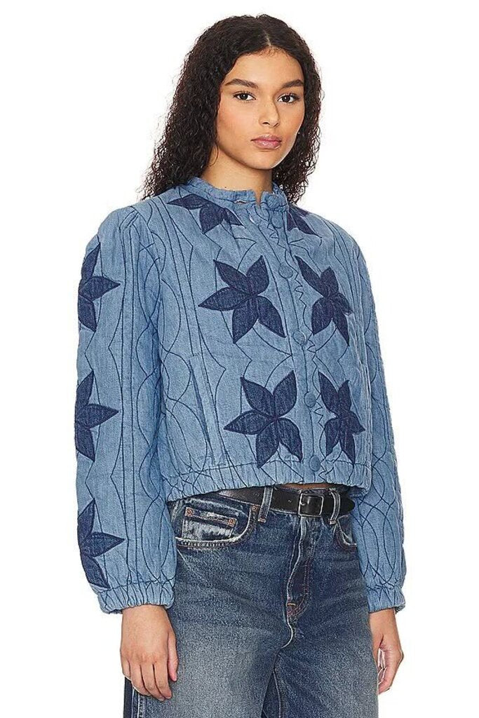 Free People Quinn Quilted Jacket in Indigo Blue - Size Small (Retails $198)
