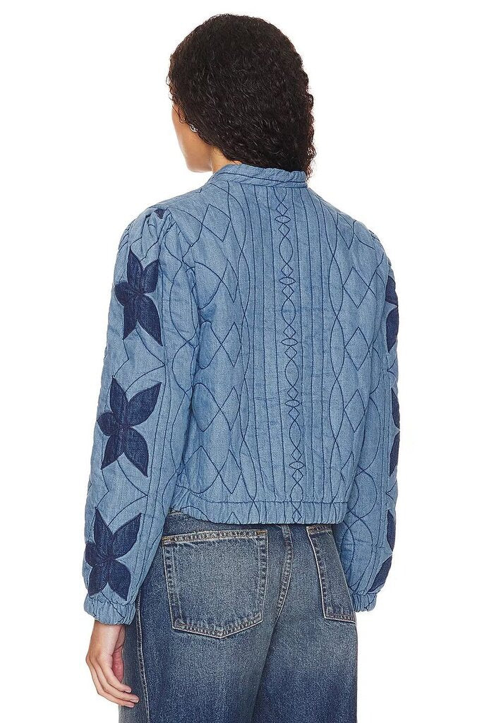 Free People Quinn Quilted Jacket in Indigo Blue - Size Small (Retails $198)