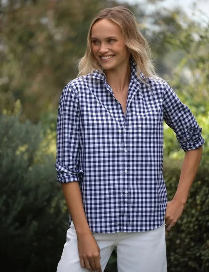 Frank & Eileen Relaxed Button Up in Navy Blue Check - Size Small (Retails $258)