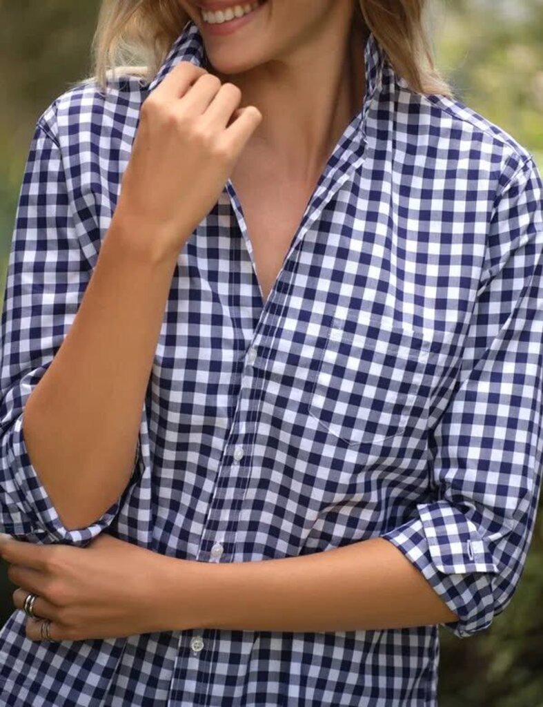 Frank & Eileen Relaxed Button Up in Navy Blue Check - Size Small (Retails $258)