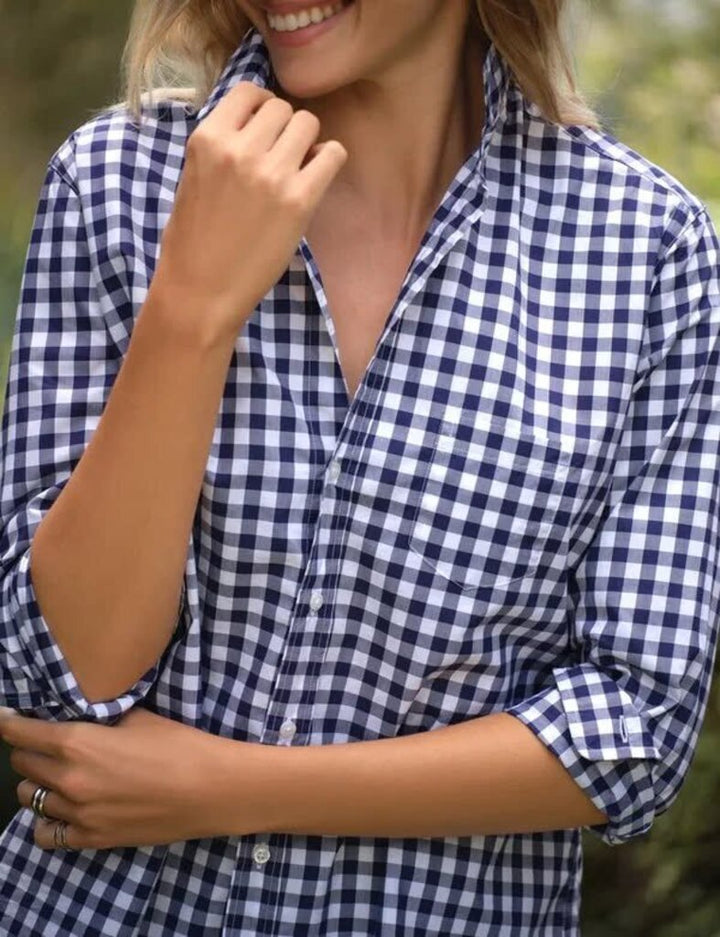 Frank & Eileen Relaxed Button Up in Navy Blue Check - Size Small (Retails $258)