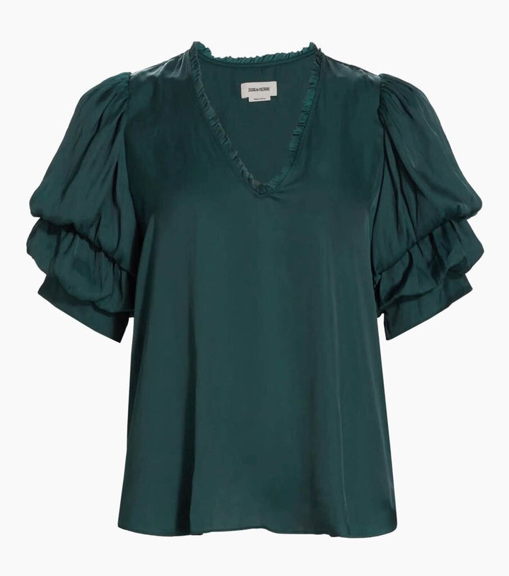 Zadig & Voltaire Taste Tiered Sleeve Satin Top - Size Medium (Retails for $348)