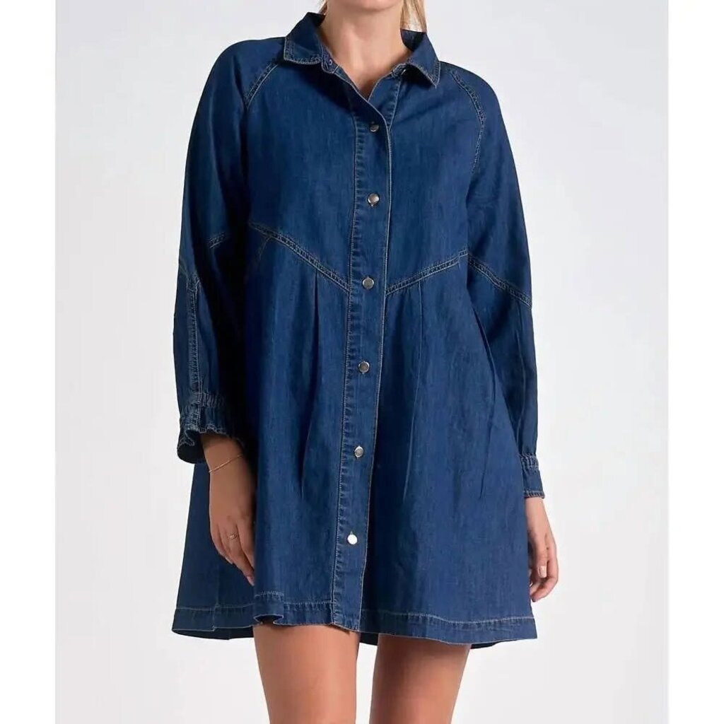 Elan Dark Blue Denim Button-Front Mini Dress - Size Large