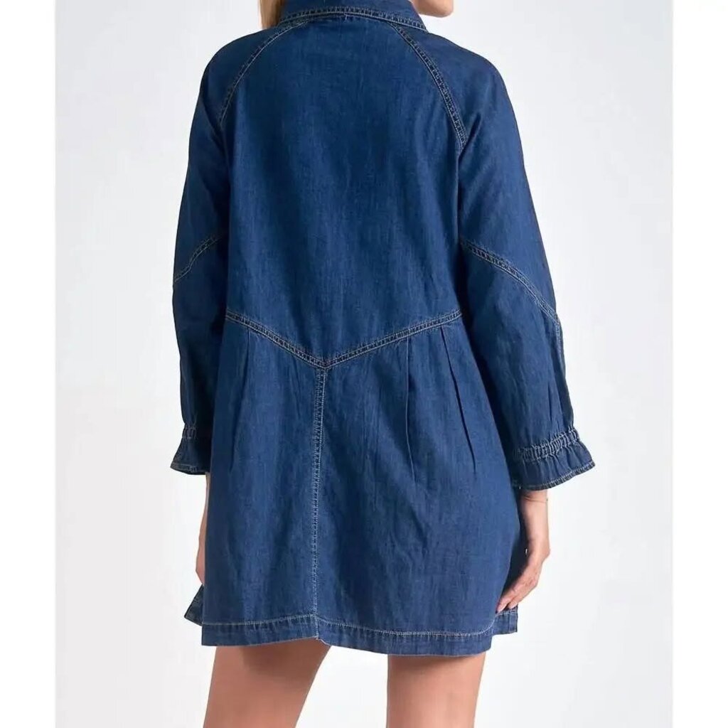 Elan Dark Blue Denim Button-Front Mini Dress - Size Large