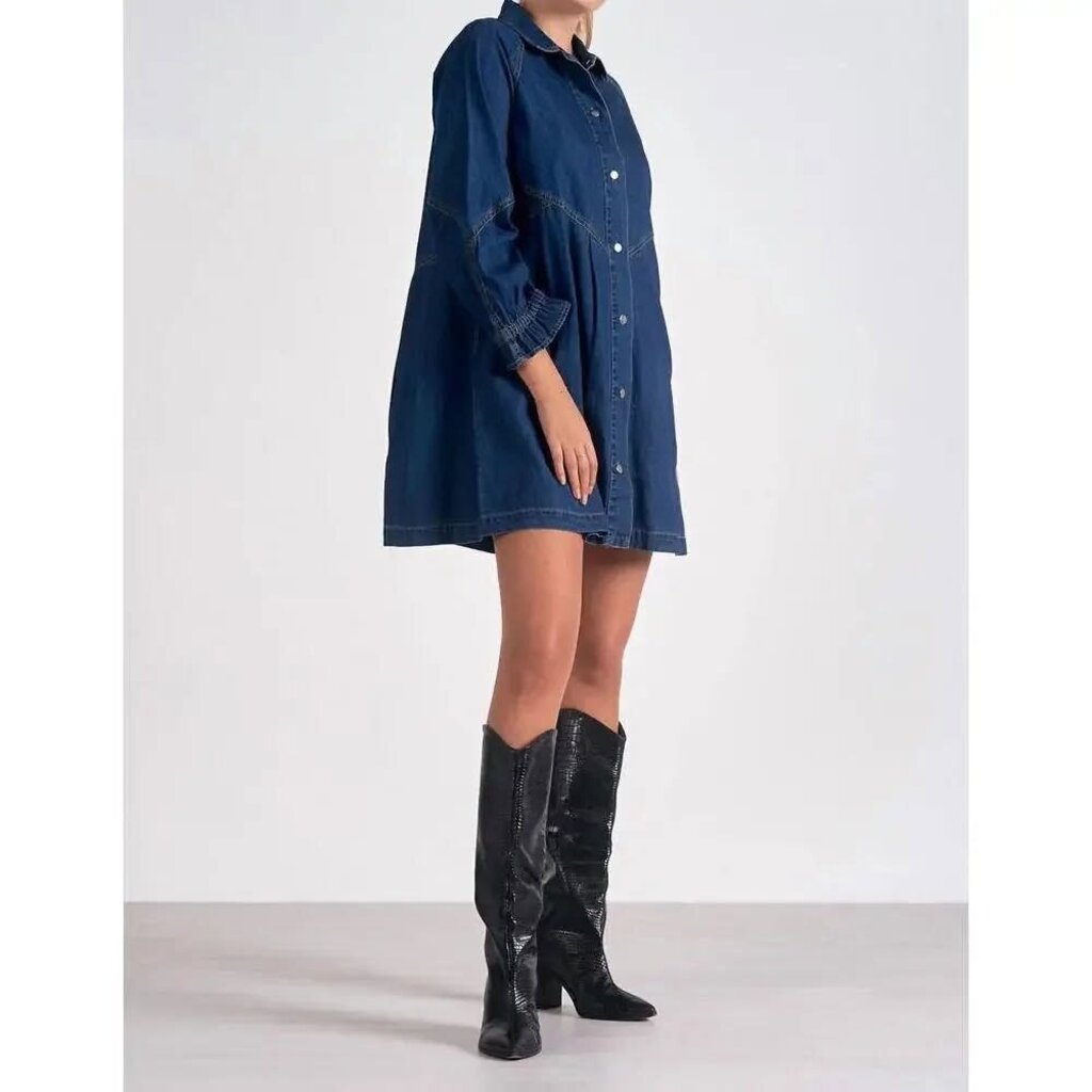Elan Dark Blue Denim Button-Front Mini Dress - Size Large