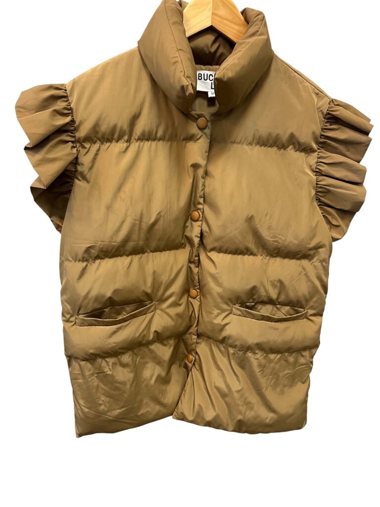 Bucketlist Ruffle Sleeve Puffer Vest - Size Medium