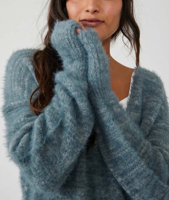 Free People Serendipity V-Neck Sweater In Storm Combo - Size Small