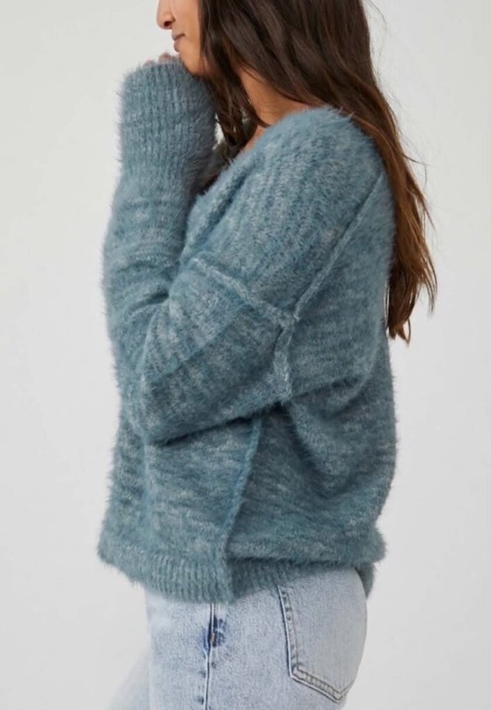 Free People Serendipity V-Neck Sweater In Storm Combo - Size Small