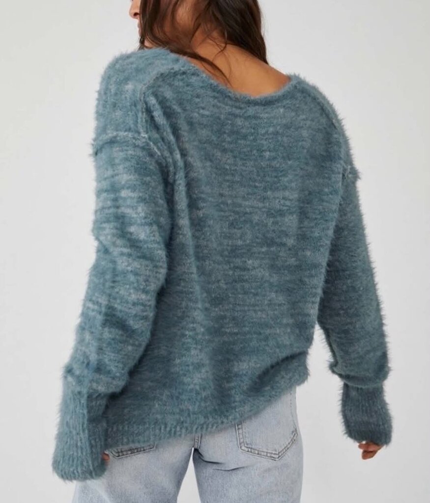 Free People Serendipity V-Neck Sweater In Storm Combo - Size Small