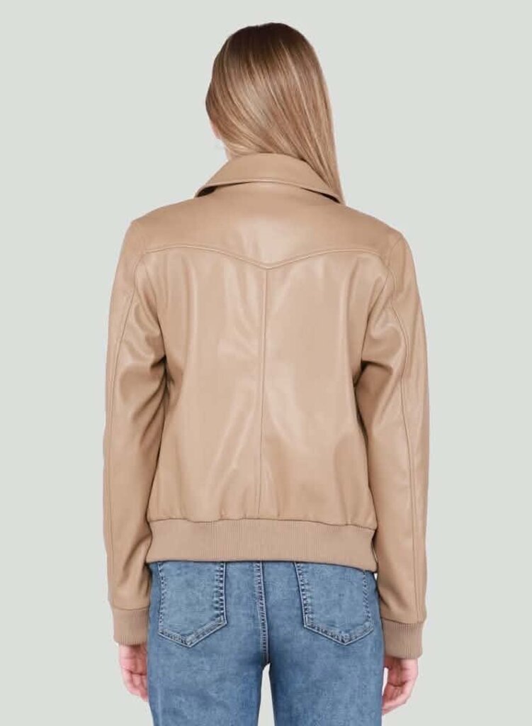 Black Tape Light Camel Faux Leather Bomber Jacket - Size XS