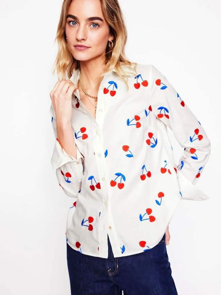 Boden Sienna Embroidered Cherries Shirt - Size Small
