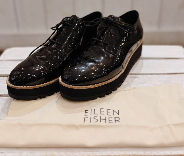 Eileen Fisher Patent Platform Oxford Shoes - Size 6.5