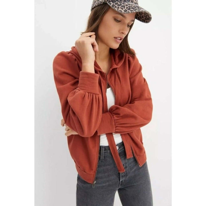 T.la by Anthropologie Emanuel Puff Sleeve Cropped Zip-up Hoodie - Size XS