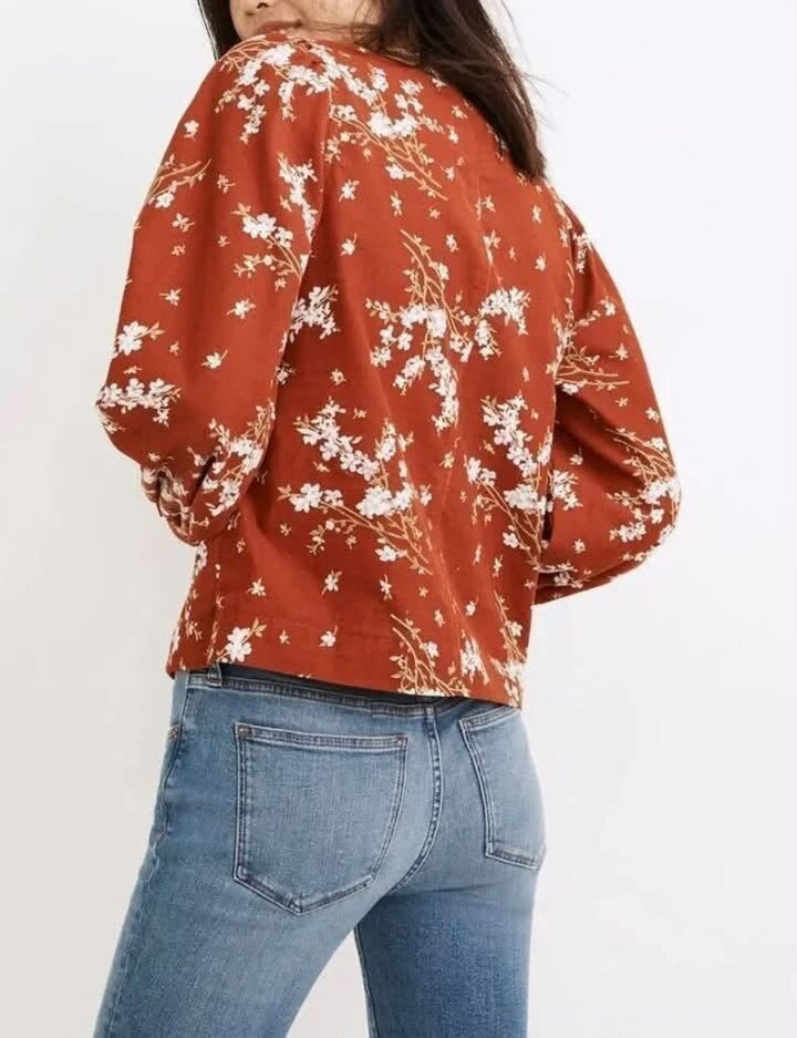 Madewell Corduroy Shirred-Sleeve Button-Front Top in Farmstand Bouquet - Size Medium