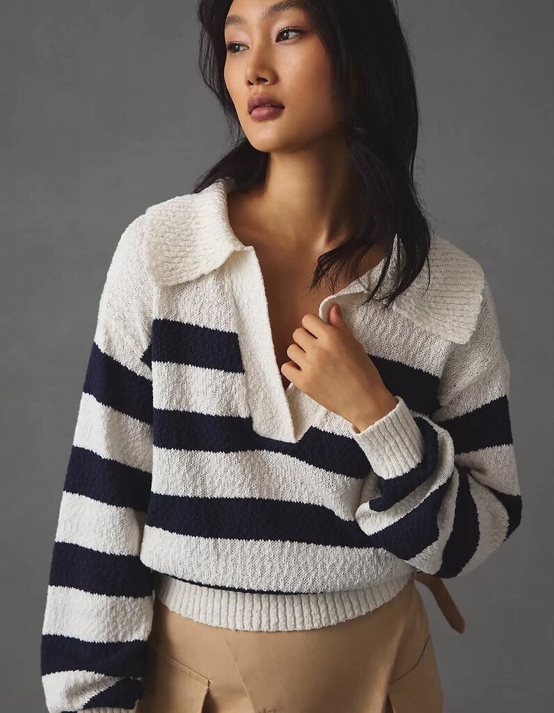 Maeve Striped Polo Jersey Sweater - Size XS