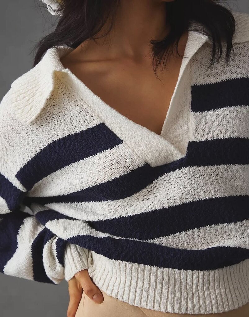 Maeve Striped Polo Jersey Sweater - Size XS