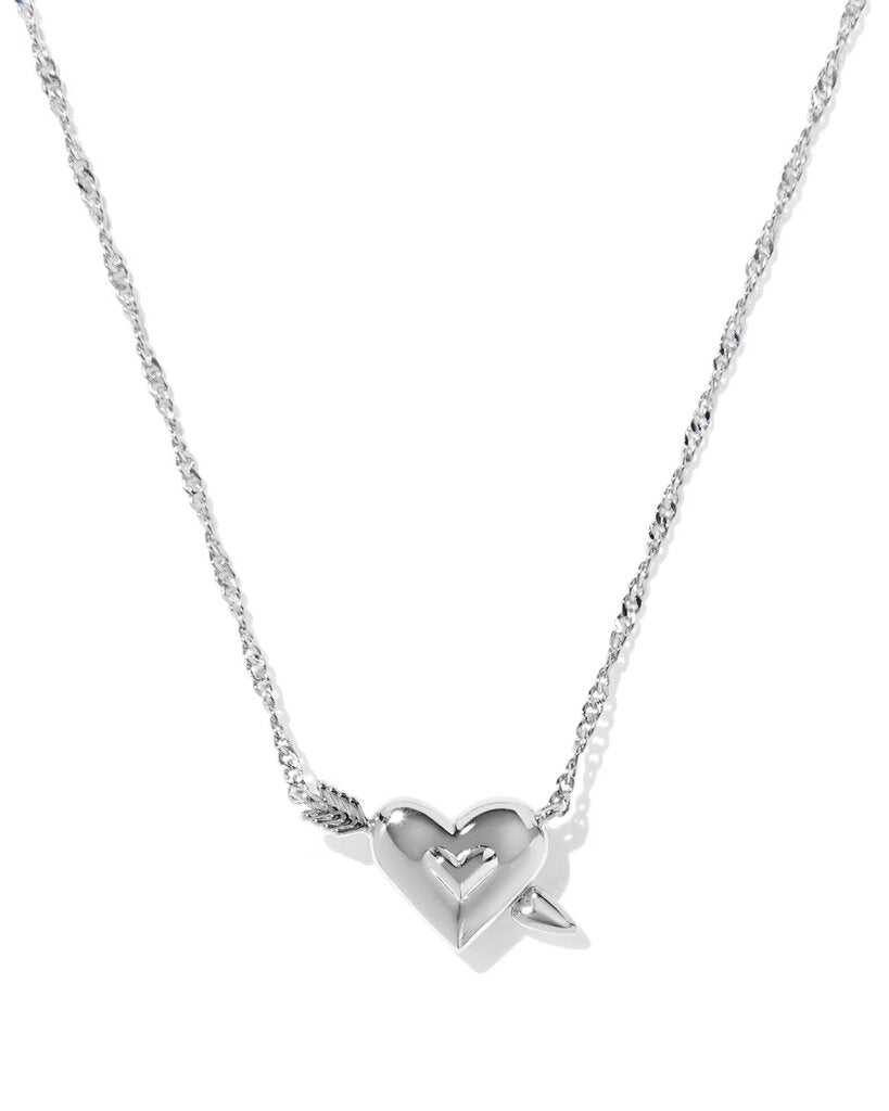 Kendra Scott NWT Ari Heart Arrow Silver Short Pendant Necklace in Pink Opalescent Resin (Retails for $80)