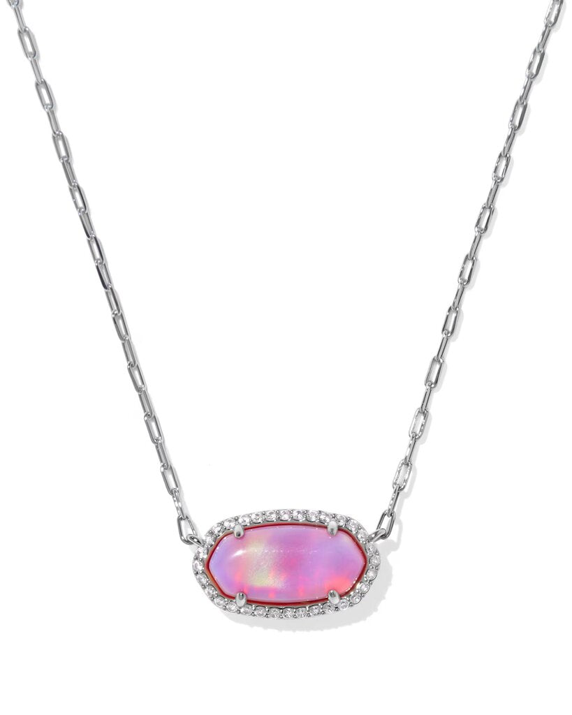 Kendra Scott NWT Elisa Pave Frame Silver Short Pendant Necklace