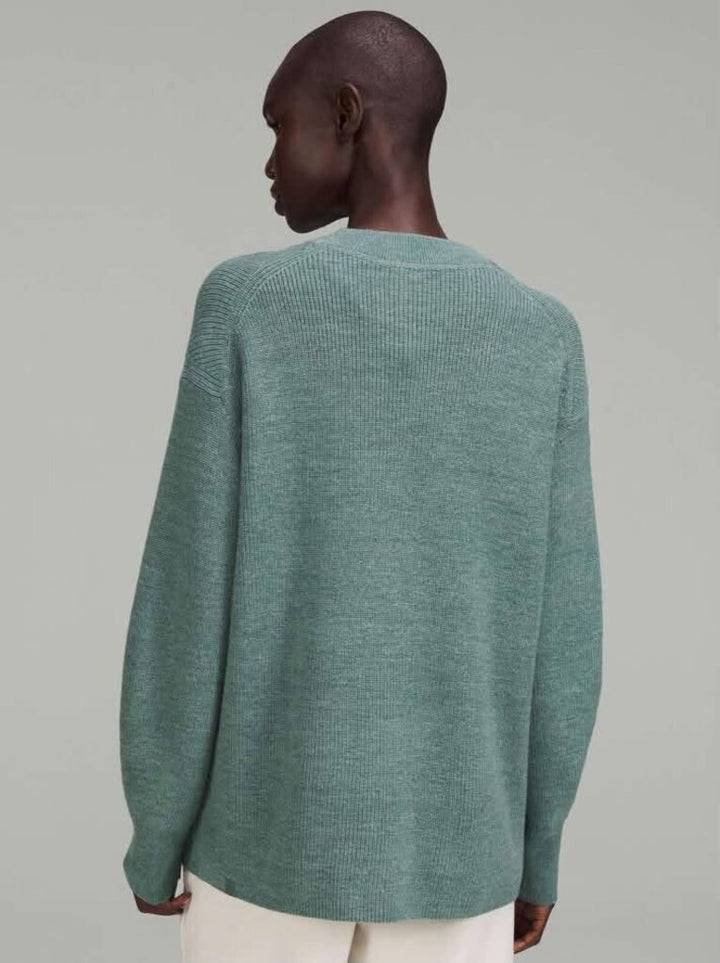 Lululemon Merino Wool-Blend Ribbed Crewneck Sweater In Heathered Tidewater Teal - Size 0 (Retails For $128)