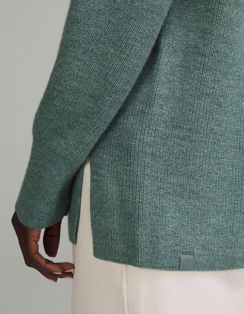 Lululemon Merino Wool-Blend Ribbed Crewneck Sweater In Heathered Tidewater Teal - Size 0 (Retails For $128)