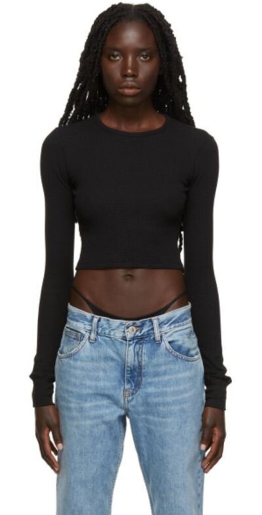 Eterne NWT Black Crop Thermal Waffle Top - Size Large