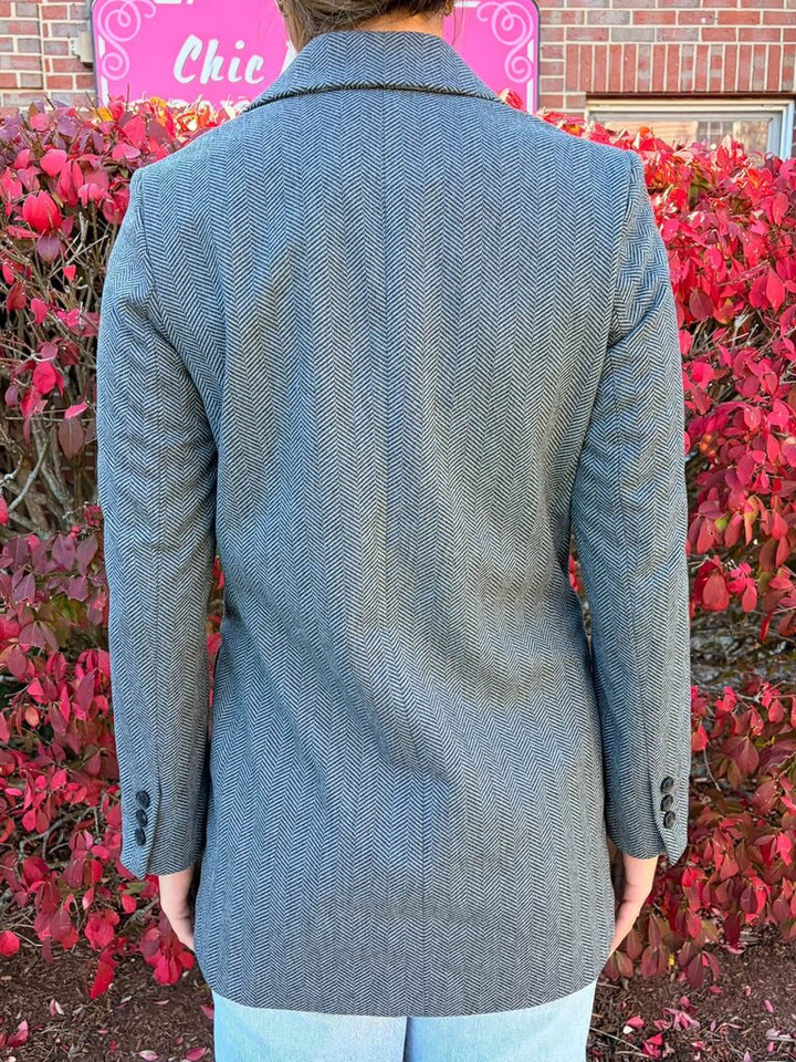 Black Tape Double Breasted Herringbone Blazer - Size XS