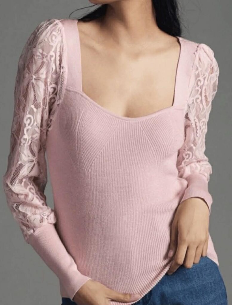 Anthropologie Lace Sleeve Top - Size Small P