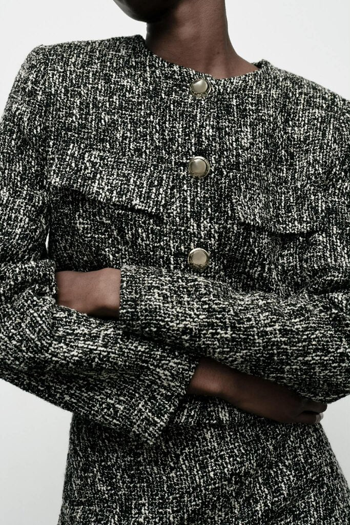 Zara Tweed Cropped Blazer - Size XL