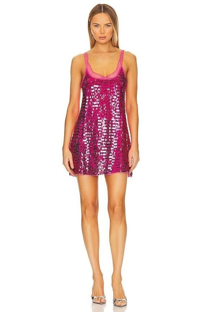 Free People Disco Fever Mini Slip Dress NWT in Hot Pink Combo - Size Small (Retails $98)
