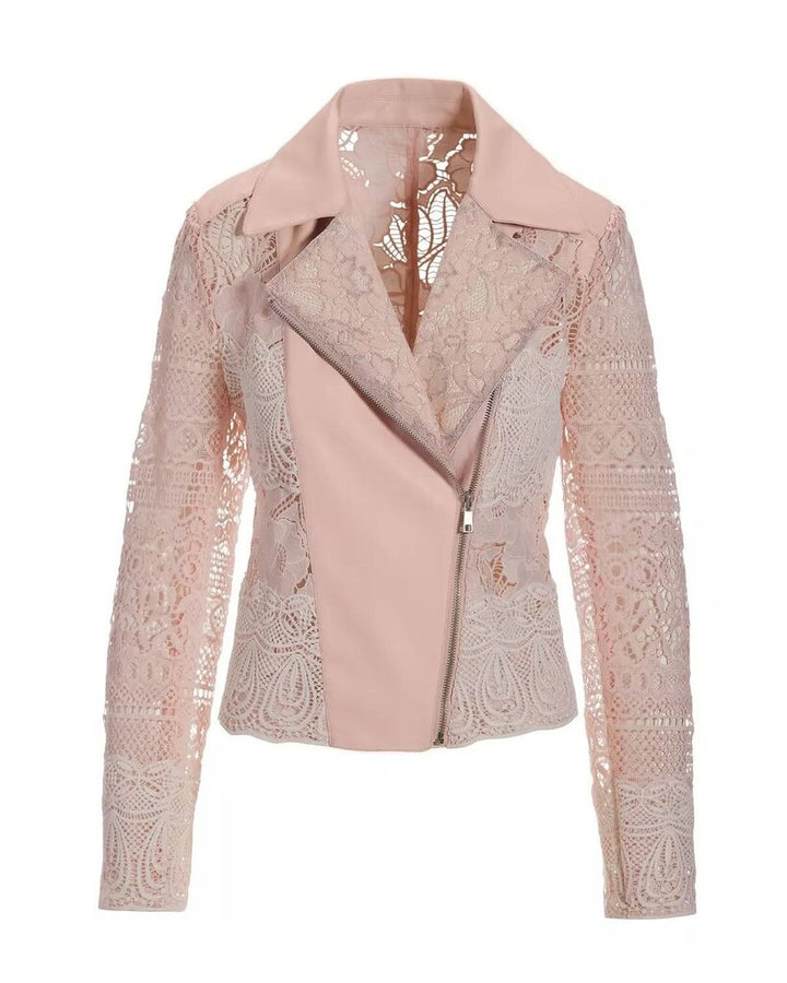 Bagatelle Collection Lace Faux-Leather Moto Jacket in Light Pink - Size Medium