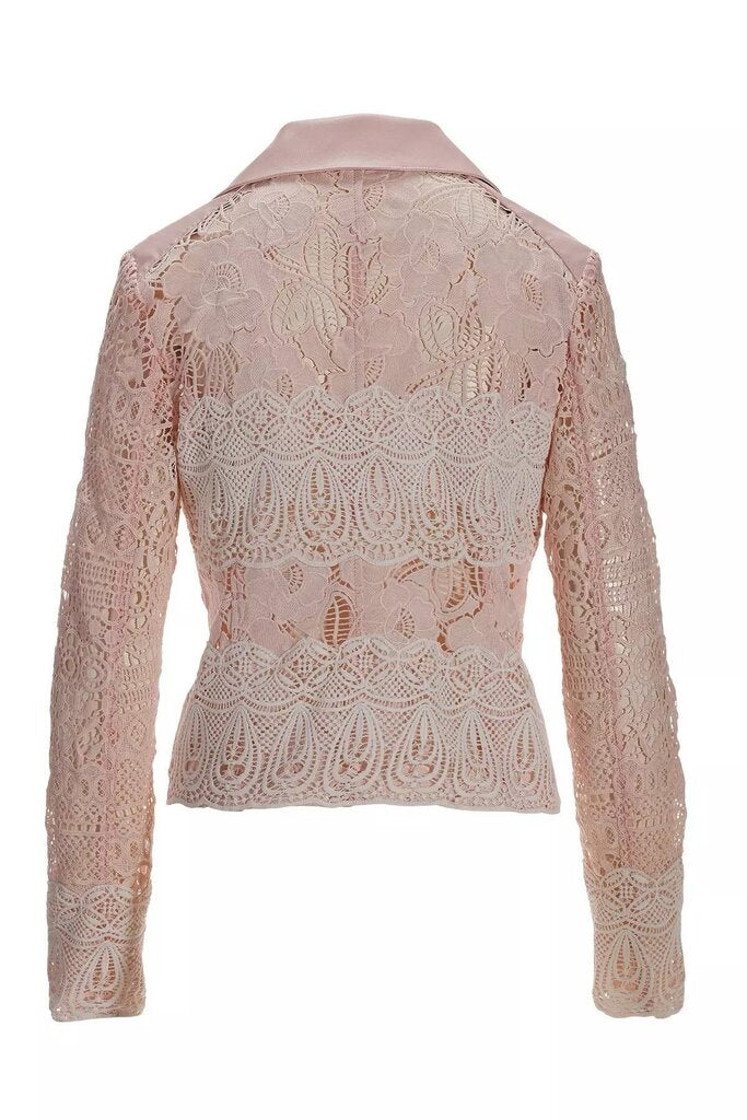 Bagatelle Collection Lace Faux-Leather Moto Jacket in Light Pink - Size Medium