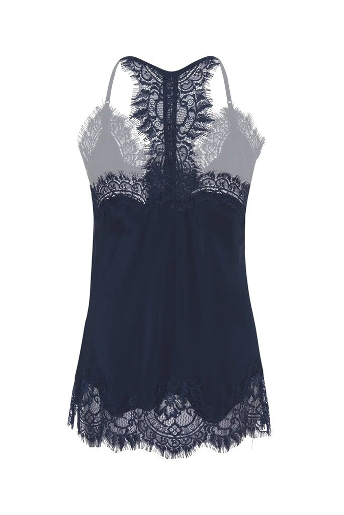 Gold Hawk Silk Lace Razorback Cami in Navy - Size Large