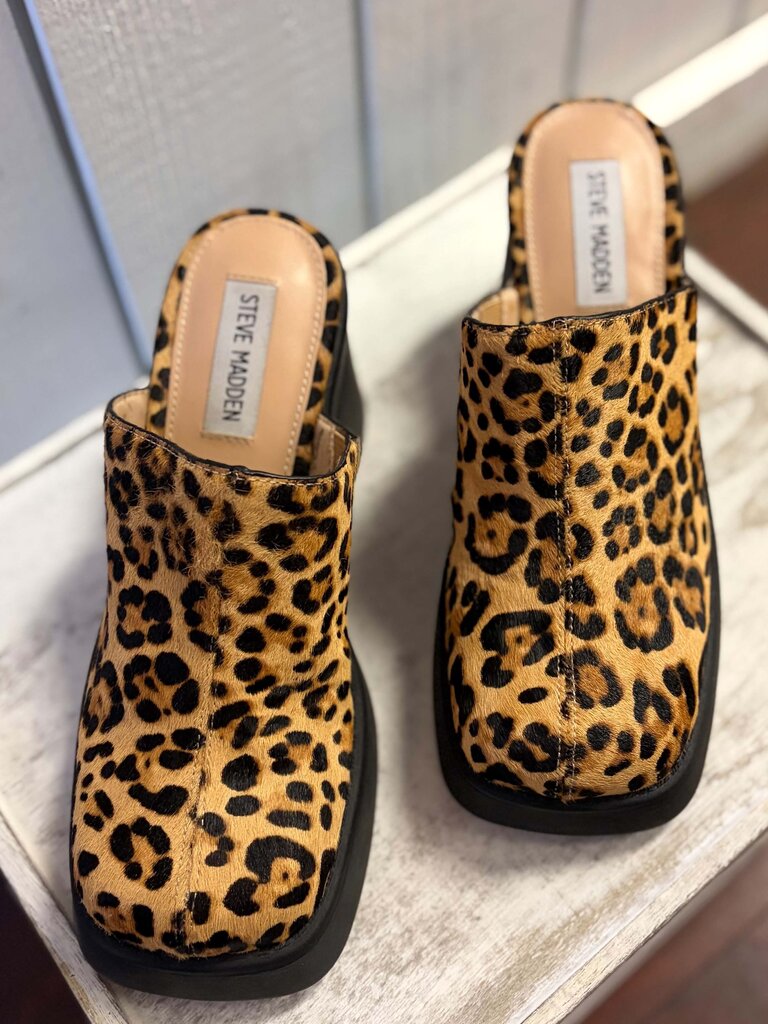 Steve Madden Leopard-Print Calf-Hair Platform Heels - Size 6