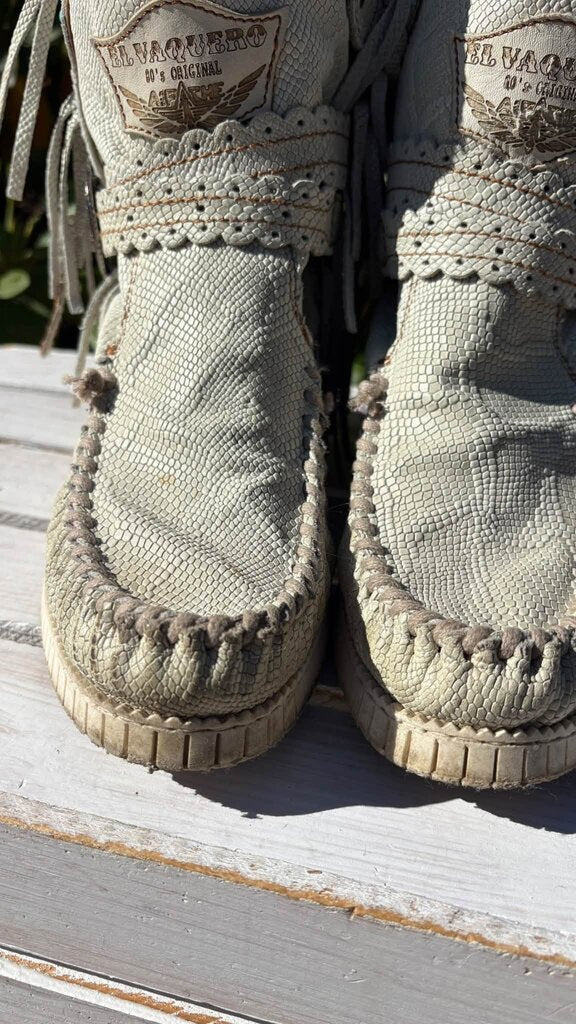 El Vaquero Arya Optical White Wedge Moccasin Boots - Size 39