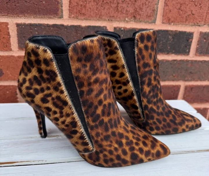 Boden Alice Leopard Print Calf Hair Booties Heels - Size 37