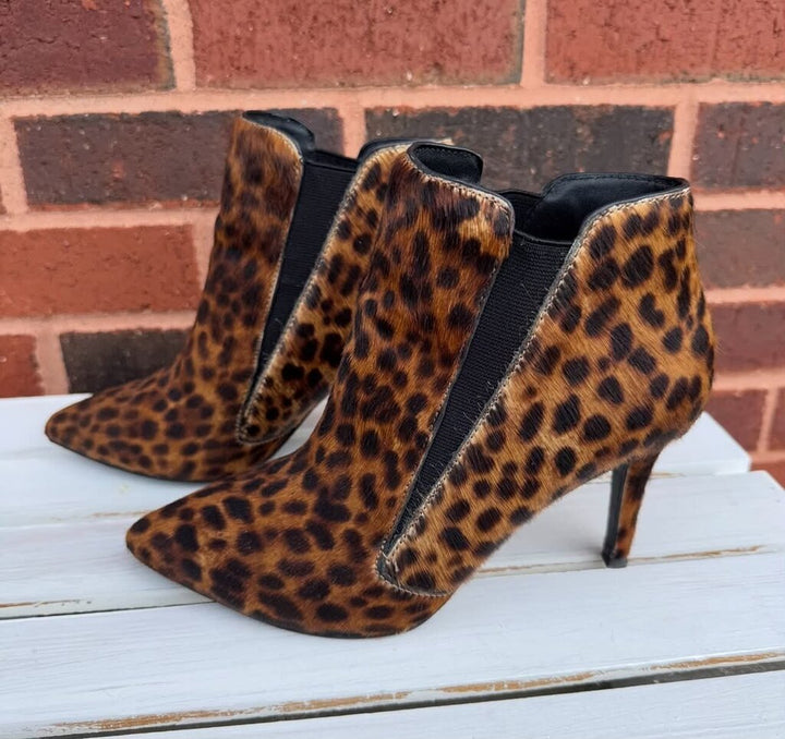 Boden Alice Leopard Print Calf Hair Booties Heels - Size 37