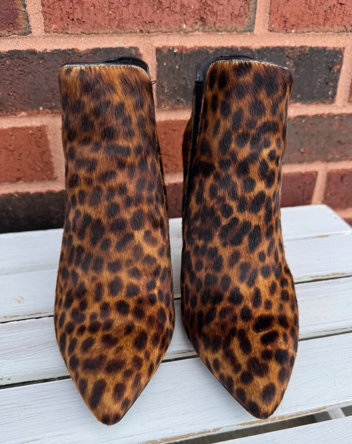 Boden Alice Leopard Print Calf Hair Booties Heels - Size 37