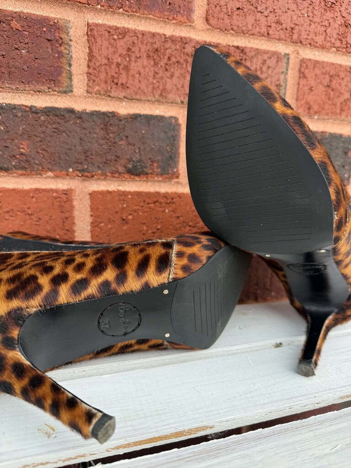 Boden Alice Leopard Print Calf Hair Booties Heels - Size 37