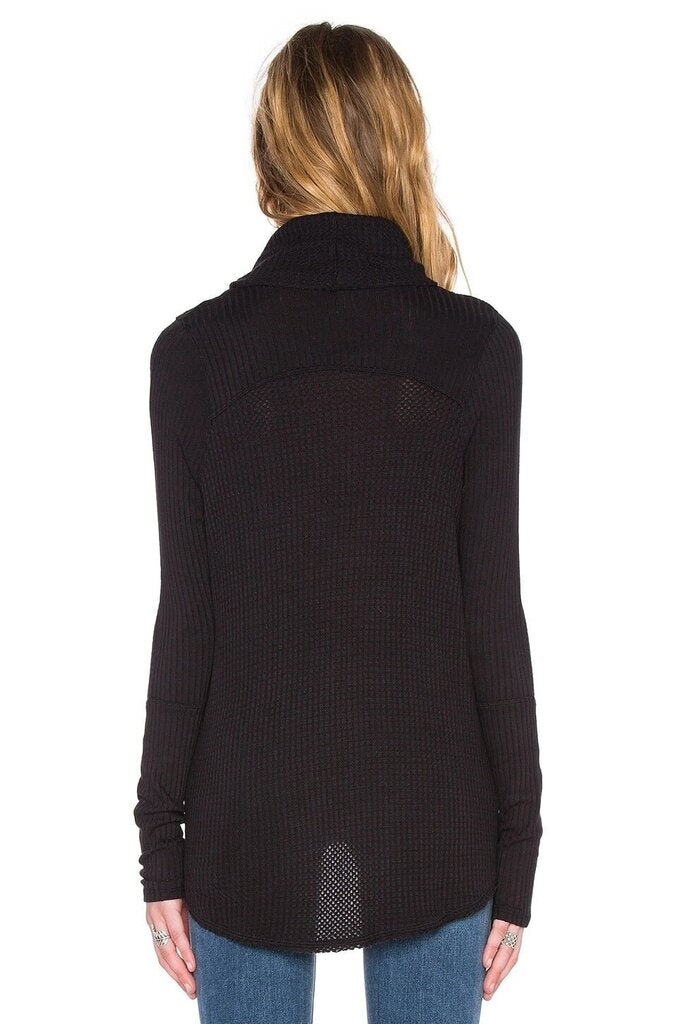 FP Drippy Thermal Turtleneck Hi-Low Curved Hem Sweater in Black - Size Medium