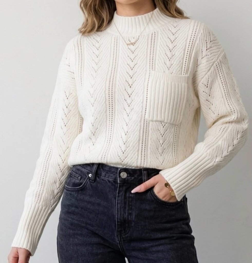 Design History Pointelle Knit Mock Neck Sweater - Size XS