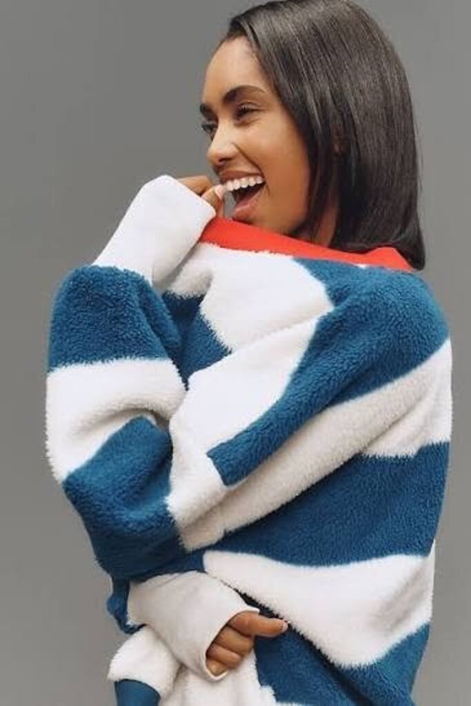 Maeve Cotton Sherpa Fleece Stripe Sweater - Size Large