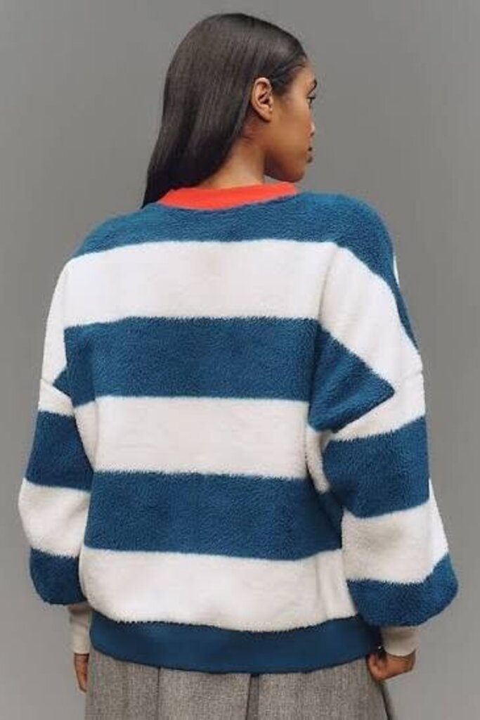 Maeve Cotton Sherpa Fleece Stripe Sweater - Size Large
