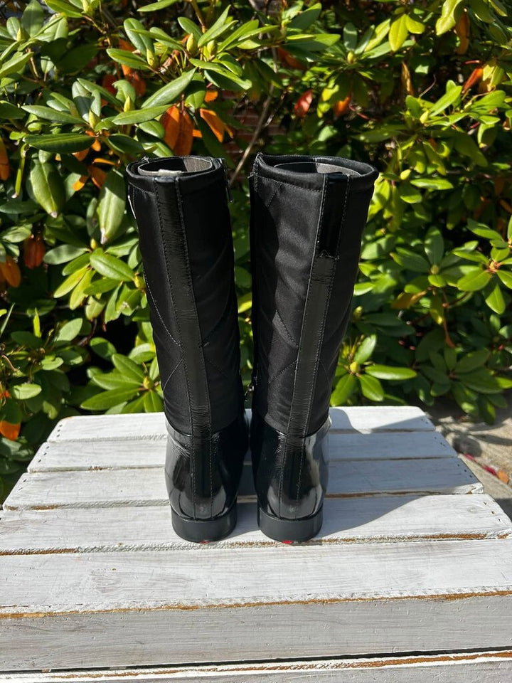 Prada Kids Quilted Black Patent Leather Knee High Boots - Size 34