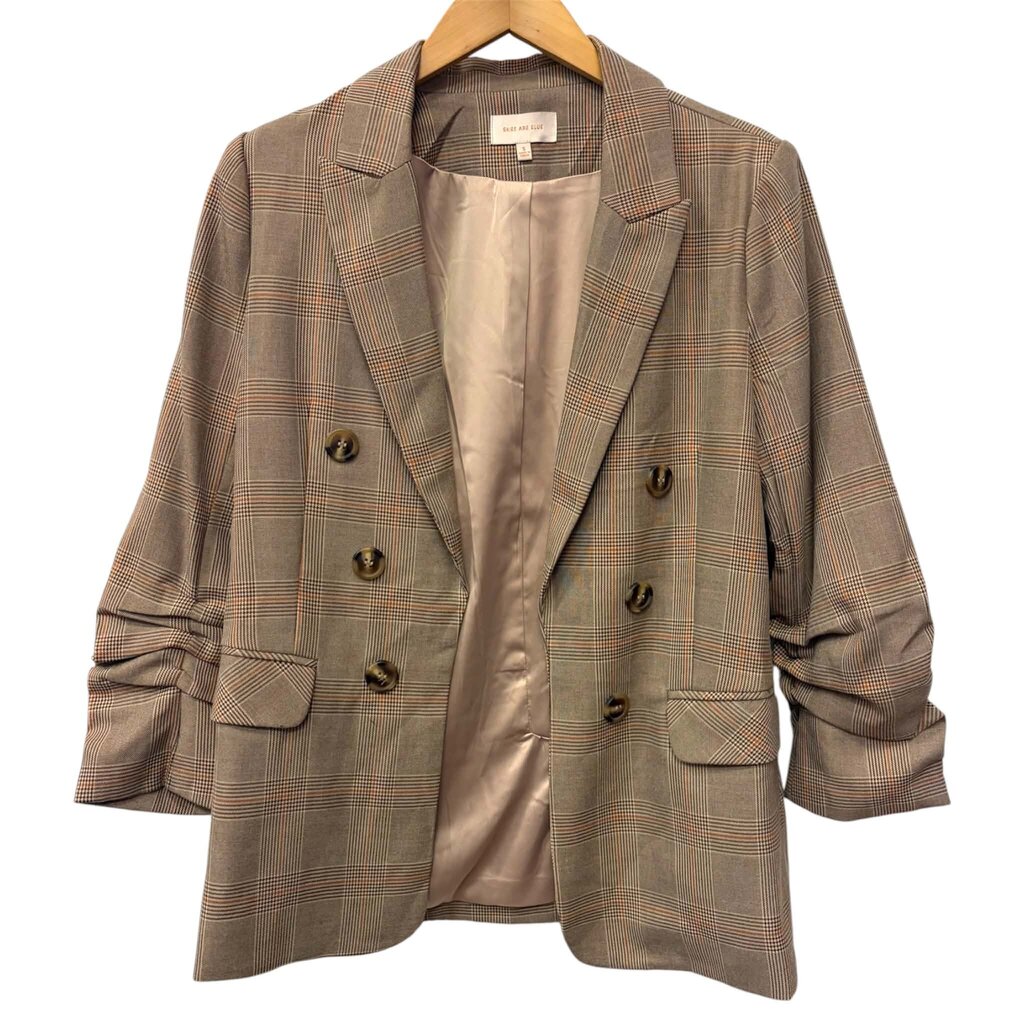 Skies Are Blue Plaid Double-Breasted Blazer - Size Small