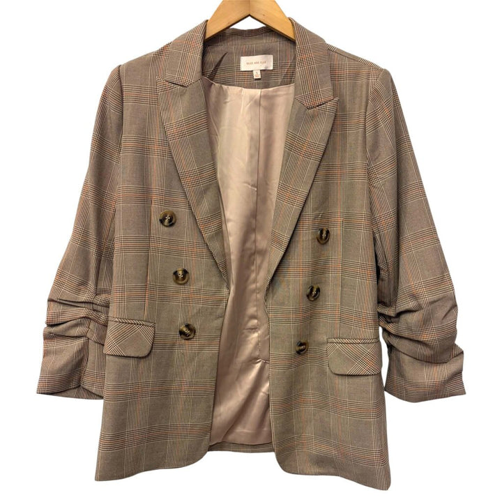 Skies Are Blue Plaid Double-Breasted Blazer - Size Small