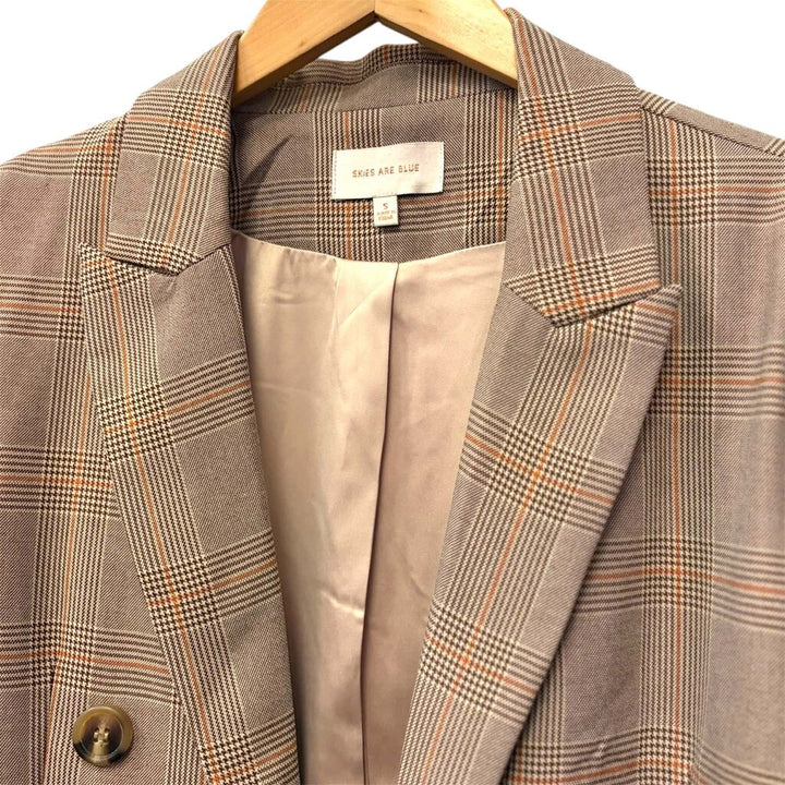 Skies Are Blue Plaid Double-Breasted Blazer - Size Small