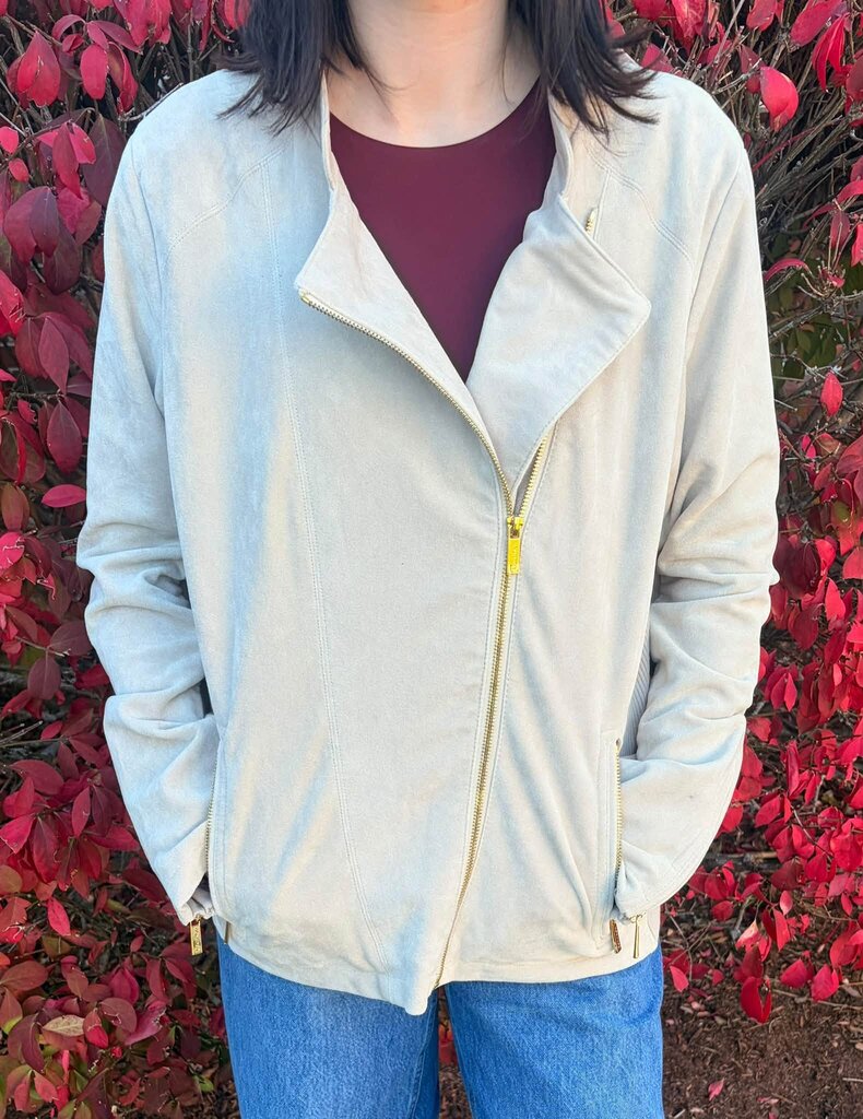Calvin Klein Faux Suede Moto Bomber Jacket - Size Large