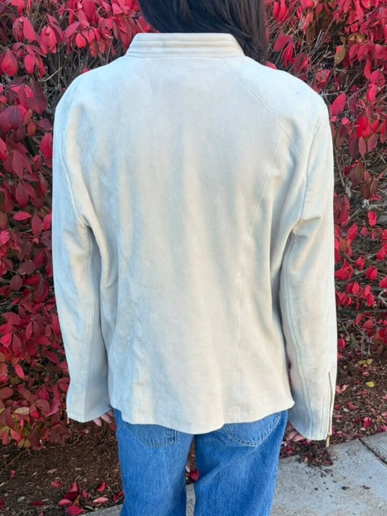 Calvin Klein Faux Suede Moto Bomber Jacket - Size Large